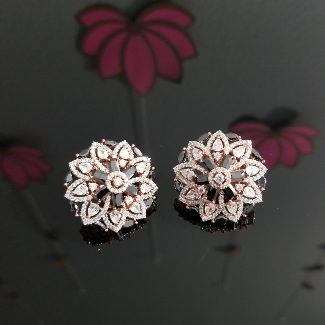 AD Flower Studs With Rose GoldFinish