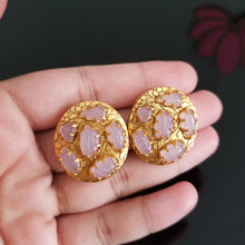 Load image into Gallery viewer, Natural Carved Stone Studs With Gold Finish sd102