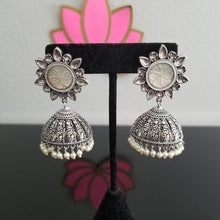 Load image into Gallery viewer, Fusion style Silver Look Jhumkas