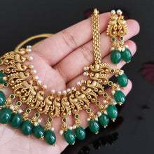 Load image into Gallery viewer, Gold Finish Peacock Necklace Set With Beads