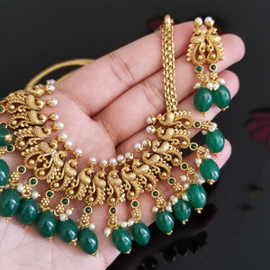 Gold Finish Peacock Necklace Set With Beads
