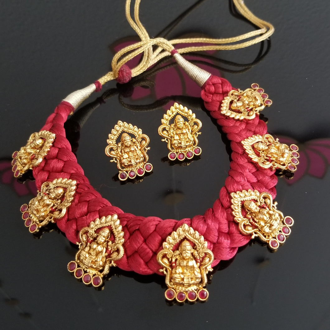 Antique Finish Laxmi Charm Thread Necklace