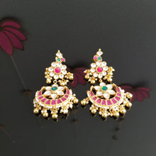 Load image into Gallery viewer, Hard Gold Finish Ahmedabadi Kundan Earrings