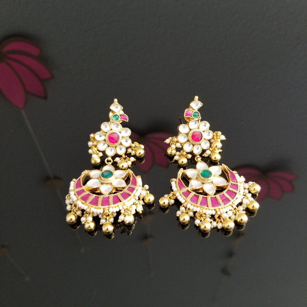 Hard Gold Finish Ahmedabadi Kundan Earrings