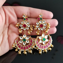 Load image into Gallery viewer, Hard Gold Finish Ahmedabadi Kundan Earrings