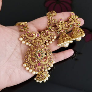 Reserved For Sneha Meenakshi Antique South Indian Necklace With Matte Gold Plating 1727