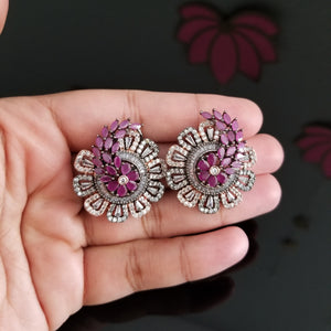 Floral Design american Diamond Studs With Dual Finish