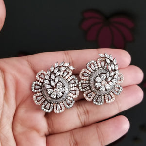 Floral Design american Diamond Studs With Dual Finish