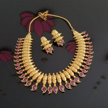 Load image into Gallery viewer, Antique South Indian Necklace With Matte Gold Plating 1125