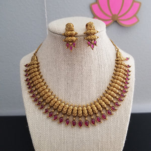 Antique South Indian Necklace With Matte Gold Plating 1125