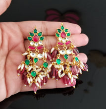 Load image into Gallery viewer, Ahemdabadi Kundan Rice Pearls Earrings With Hard Gold Plating 22117
