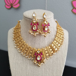 Hard Gold Plated Kundan Necklace Set 1725