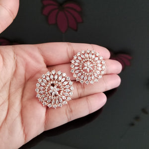 American Diamond Flower Style Studs With Rosegold Finish