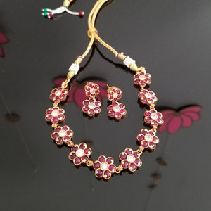 Reserved For Manasa Flower Design Kemp Necklace With Orange Matte Gold Finish