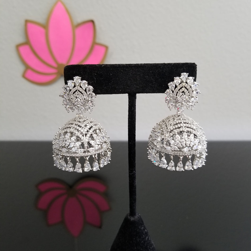 Reserved For Harika Cz Jhumkis With Rhodium Plating 1136 ST2