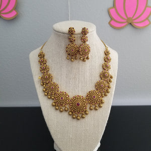 Antique South Indian Necklace With Matte Gold Plating 1126