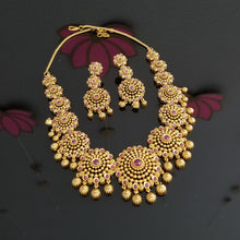 Load image into Gallery viewer, Antique South Indian Necklace With Matte Gold Plating 1126