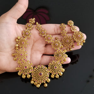 Antique South Indian Necklace With Matte Gold Plating 1126