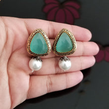 Load image into Gallery viewer, Reserved For Sanjana Aleti Dual Finish Pearl Drop Earrings 1705