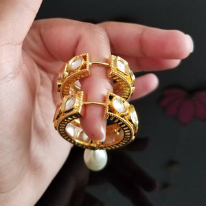 Kundan Hoop Earrings With Gold Finish 1132