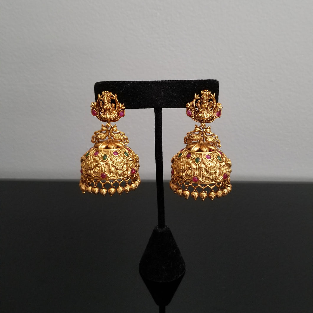 Antique Temple Earring With Matte Gold Plating 1724