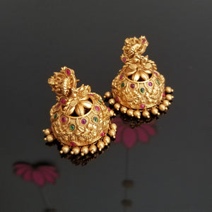 Antique Temple Earring With Matte Gold Plating 1724