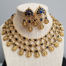 Load image into Gallery viewer, Reserved For Sandhya P Antique Mesh Style Navratna Necklace Set With Lakshmi Kasu Charms BT6