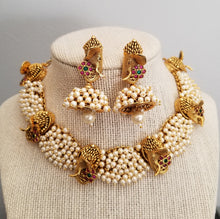 Load image into Gallery viewer, Reserved For Akhila Vaka South Indian Pearl Necklace Set With Elephant Design BT4