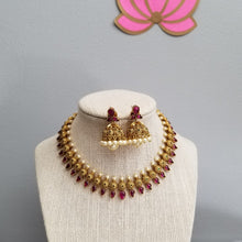 Load image into Gallery viewer, Reserved For Rohini Ranjith South Indian Style Necklace Set With Gold Finish Ad41