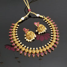 Load image into Gallery viewer, Reserved For Rohini Ranjith South Indian Style Necklace Set With Gold Finish Ad41