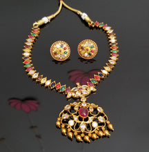 Load image into Gallery viewer, Navratna Necklace Set With Gold Finish FL26