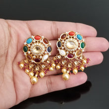 Load image into Gallery viewer, Reserved For Swathi Sashank And Sowjanya Kundan Earrings With Hard Gold Plating DT18