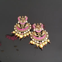 Load image into Gallery viewer, Hard Gold Plated Temple Style Kundan Earrings With Antique Polish BT4