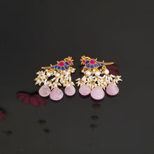 Load image into Gallery viewer, Hard Gold Finish Ahmedabadi Kundan Small Bird Earrings