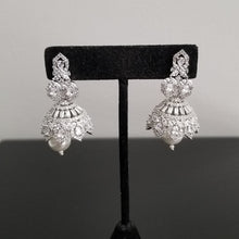Load image into Gallery viewer, American Diamond Jhumkas With Silver Finish BT13