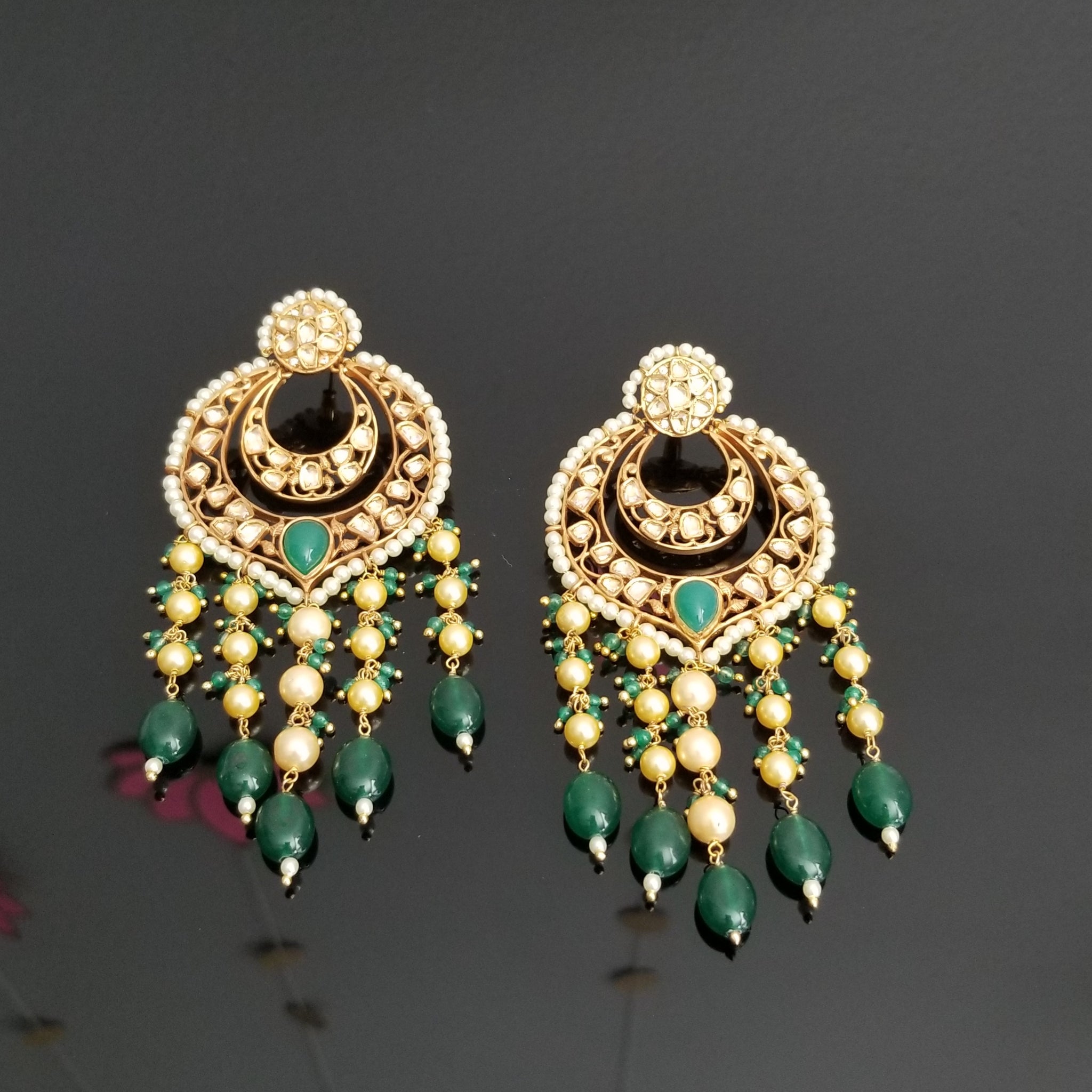 Kundan Earrings | Golden Earrings – Peach Tassels