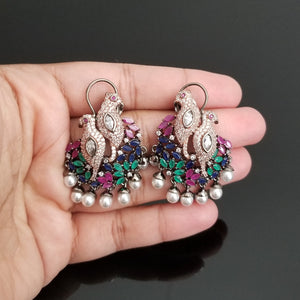 Reserved For Amulya Kishore  And Prathyusha Garimidi American Diamond Bird Earrings With Dual Polish BT17