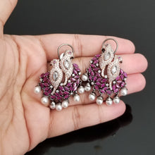 Load image into Gallery viewer, Reserved For Seeta Ramkumaran American Diamond Bird Earrings With Dual Polish BT17