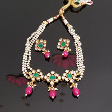 Load image into Gallery viewer, Reserved For Shymala Bhalla Hard Gold Plated Kundan Pearl Necklace Set BT25