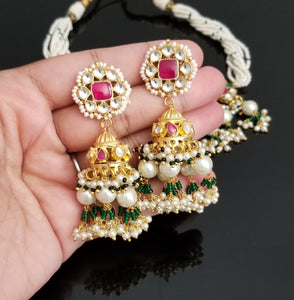 Ahemdabadi Kundan Hard Gold Plated Pearl Necklace Set BT28