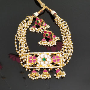 Ahemdabadi Kundan Hard Gold Plated Pearl Necklace Set