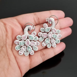 American diamond Peacock Studs With Silver Finish