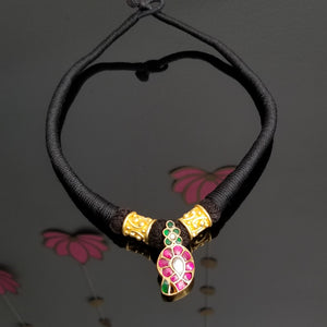 Hard Gold Plated Kundan Mango Design Thread Necklace
