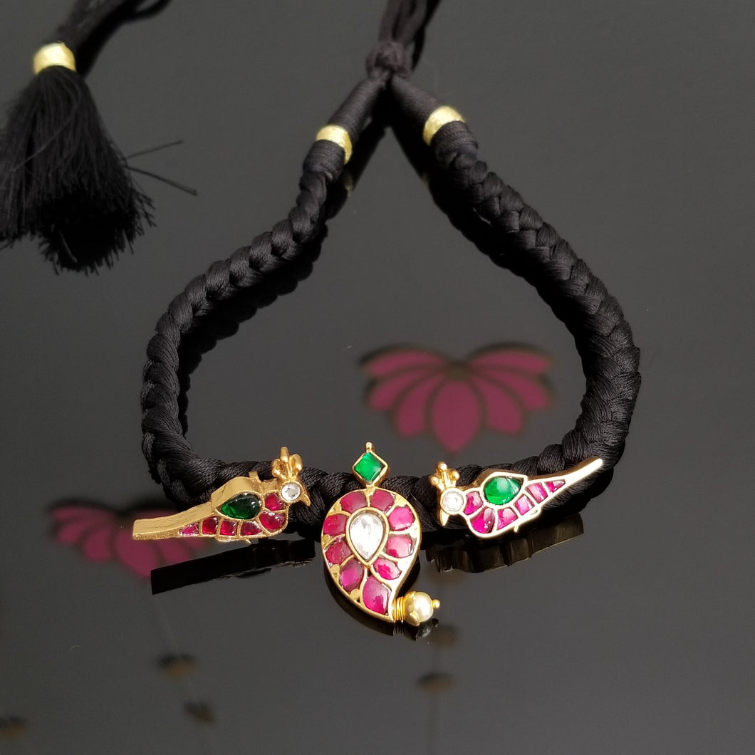 Hard Gold Plated Kundan Bird Design Thread Necklace