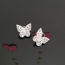 Load image into Gallery viewer, American diamond Butterfly Studs with Silver Finish JT7
