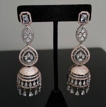 Load image into Gallery viewer, American Diamond Jhumkas With Victorian And Rose Gold Finish JT2