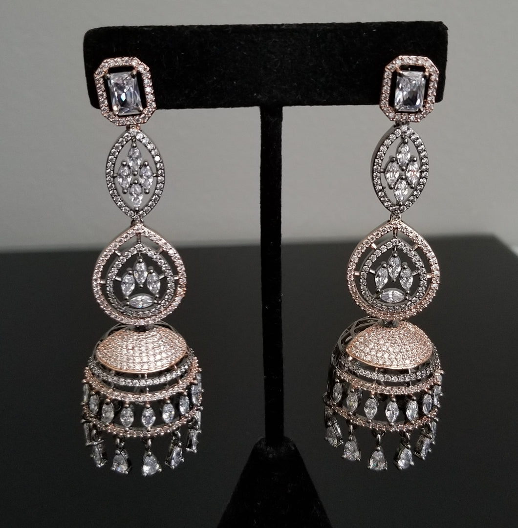 American Diamond Jhumkas With Victorian And Rose Gold Finish JT2