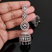 Load image into Gallery viewer, American Diamond Jhumkas With Victorian And Rose Gold Finish JT2