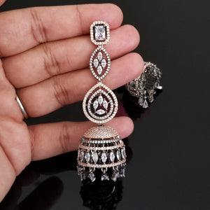 American Diamond Jhumkas With Victorian And Rose Gold Finish JT2
