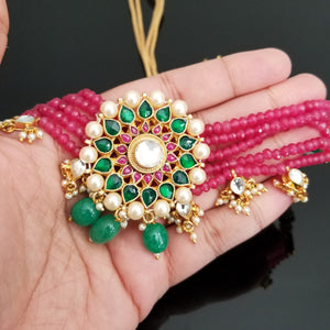 Hard Gold Plated Kundan Beads Necklace Set JT24